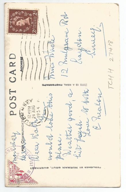 Herm Belvoir 1954 Stamp Franking Postcard - Image 2