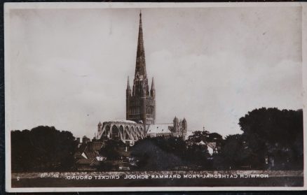 Norwich Cathedral Vintage Postcard 1938 Real Photo From Cricket Ground