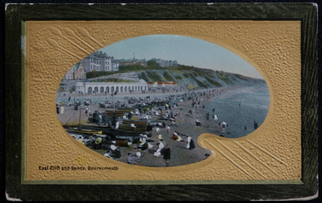 Bournemouth Postcard Gold Leaf Type Inlay Cameo Vintage 1912