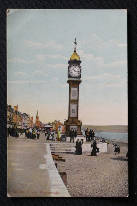 Weymouth Postcard Jubilee Clock LOCAL PUBLISHER Triple Franking Marks 1906