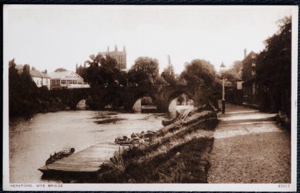 Hereford Wye Bridge Sepia Vintage View Postcard Sullys Garage