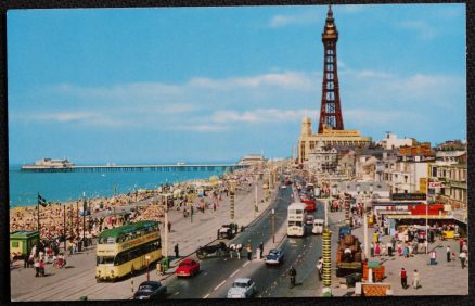 Blackpool Lancs Vintage View Postcard Tram Tower Pier Golden Mile