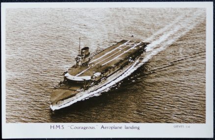 Ship Postcard H.M.S. Courageous With Aeroplane Landing Real Photo