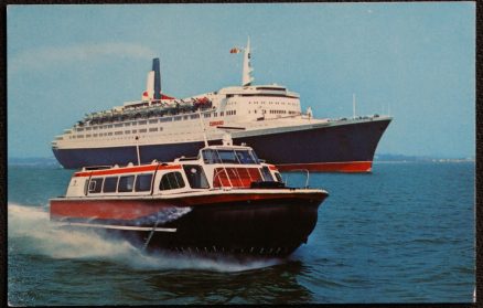 Hovercraft Passing Queen Elizabeth II on Solent Postcard