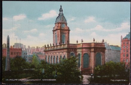 Birmingham St. Philips Church pre 1920 Postcard