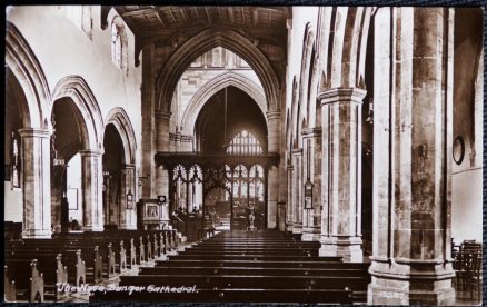 Bangor Cathedral The Nave Real Photo Postcard Wales