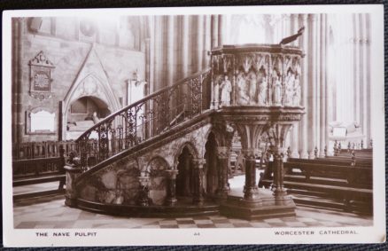 Worcester Cathedral Postcard Real Photo The Nave Pulpit