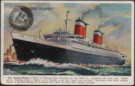 S.S. United States 1958 Postcard