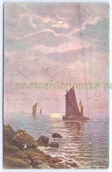Moonlight Ships Vessels S. Hildesheimer Postcard